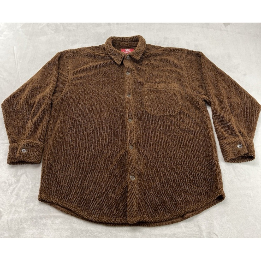 Vintage True Grit Sherpa Shacket Men XL Brown Plush Pebble Pile Stretch Pockets